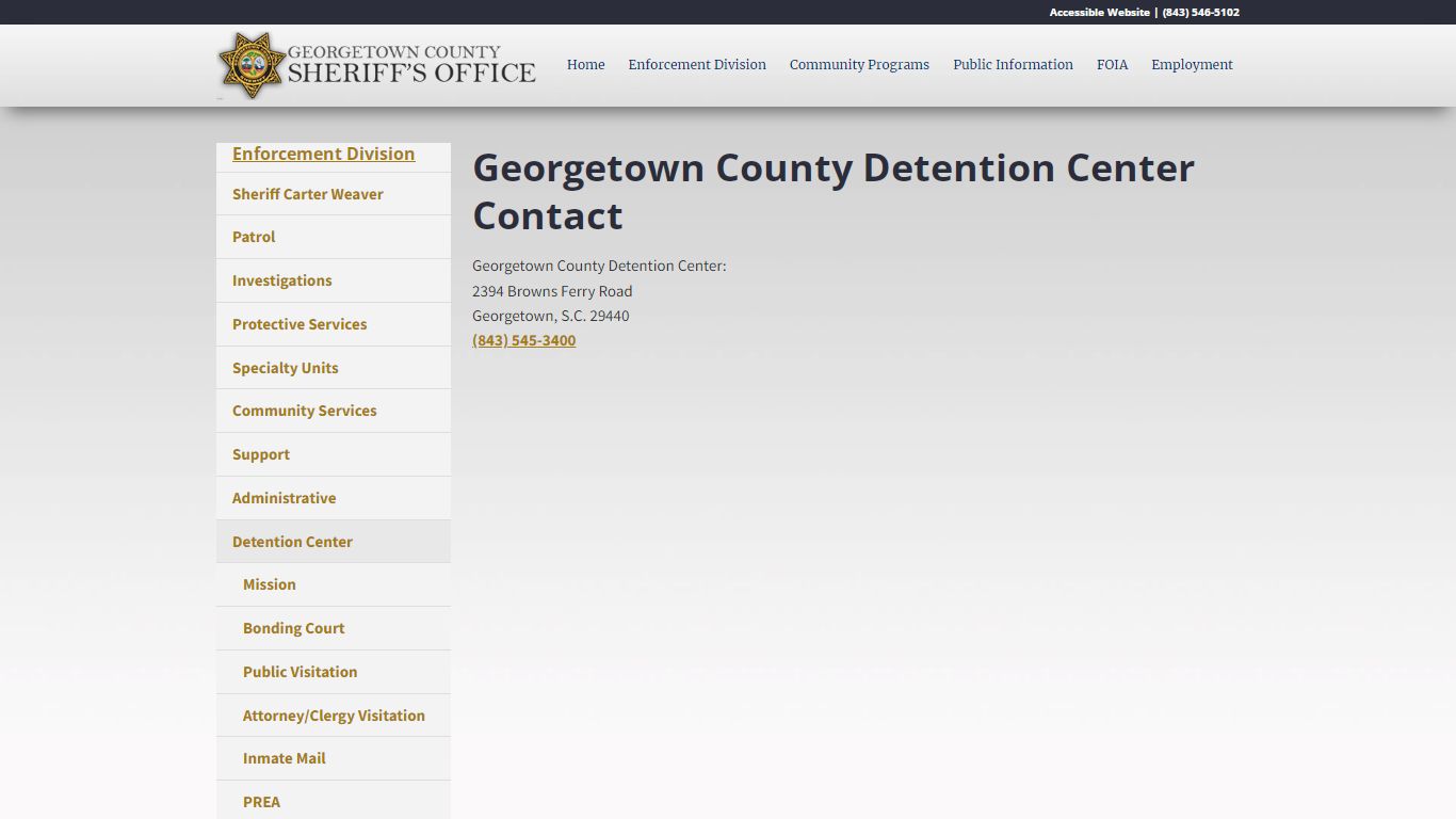 Georgetown County Detention Center Contact - GCSheriff.org